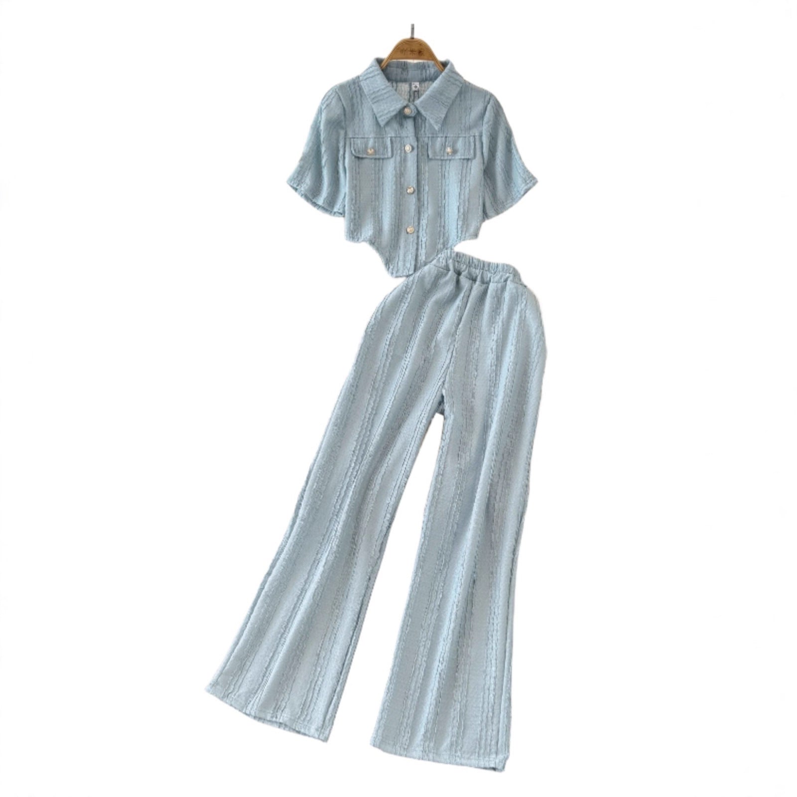 Womens Wide-leg Pants And Slim-fit Single-breasted Top Two-piece Set