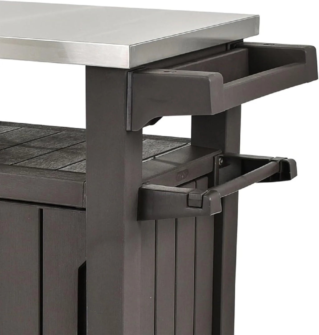 Keter Outdoor Rolling Table Cart for Food Prep, Storage, Bar & Grill, Dark Brown