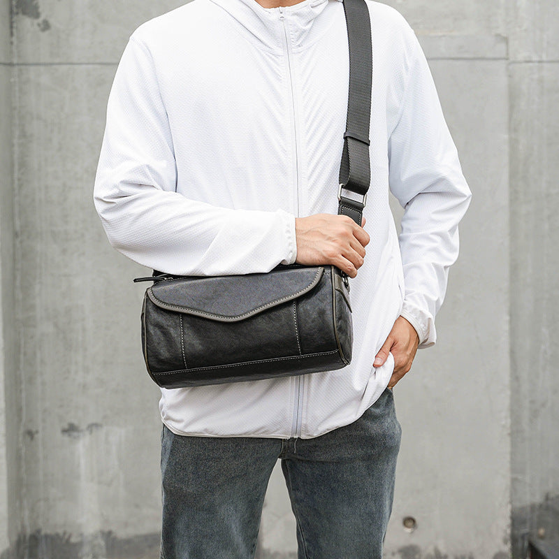 Vintage Crossbody Bag Handheld Vegetable-Tanned Leather Mens