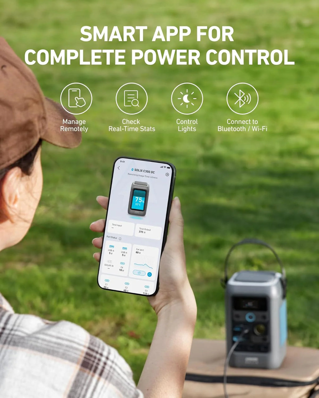 Anker Power Bank Station SOLIX C300 DC (90,000mAh), 288Wh, Portable Power Station, 300W Solar Generator, LiFePO4 Battery, Generators for Home Use, for Outdoor Camping(No Wall Charger Included)