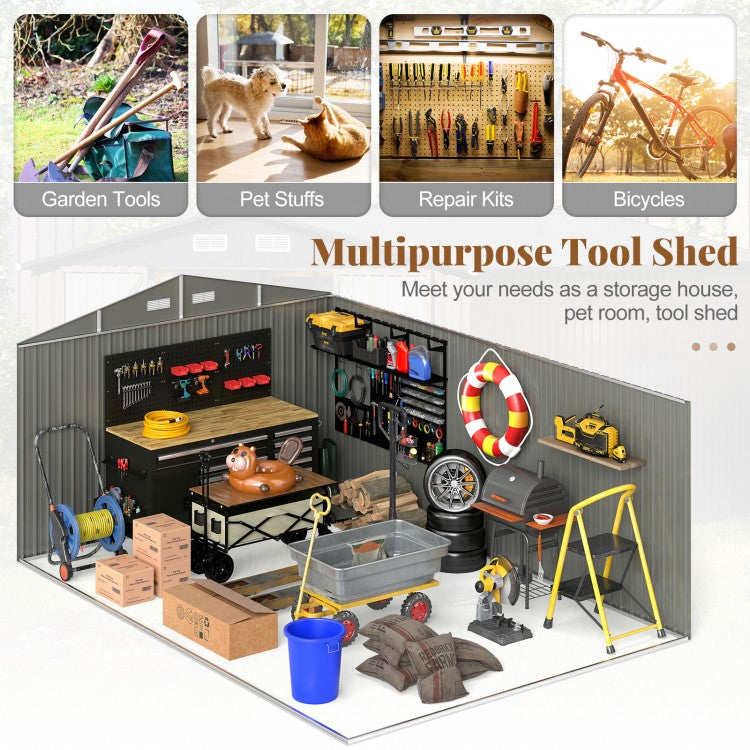 10 x 14 FT Outdoor Storage Shed with Improved Windproof Metal Structure