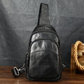 Mens Full-Grain Shoulder Casual Minimalist Chest Bag Large Capacity Genuine Leather