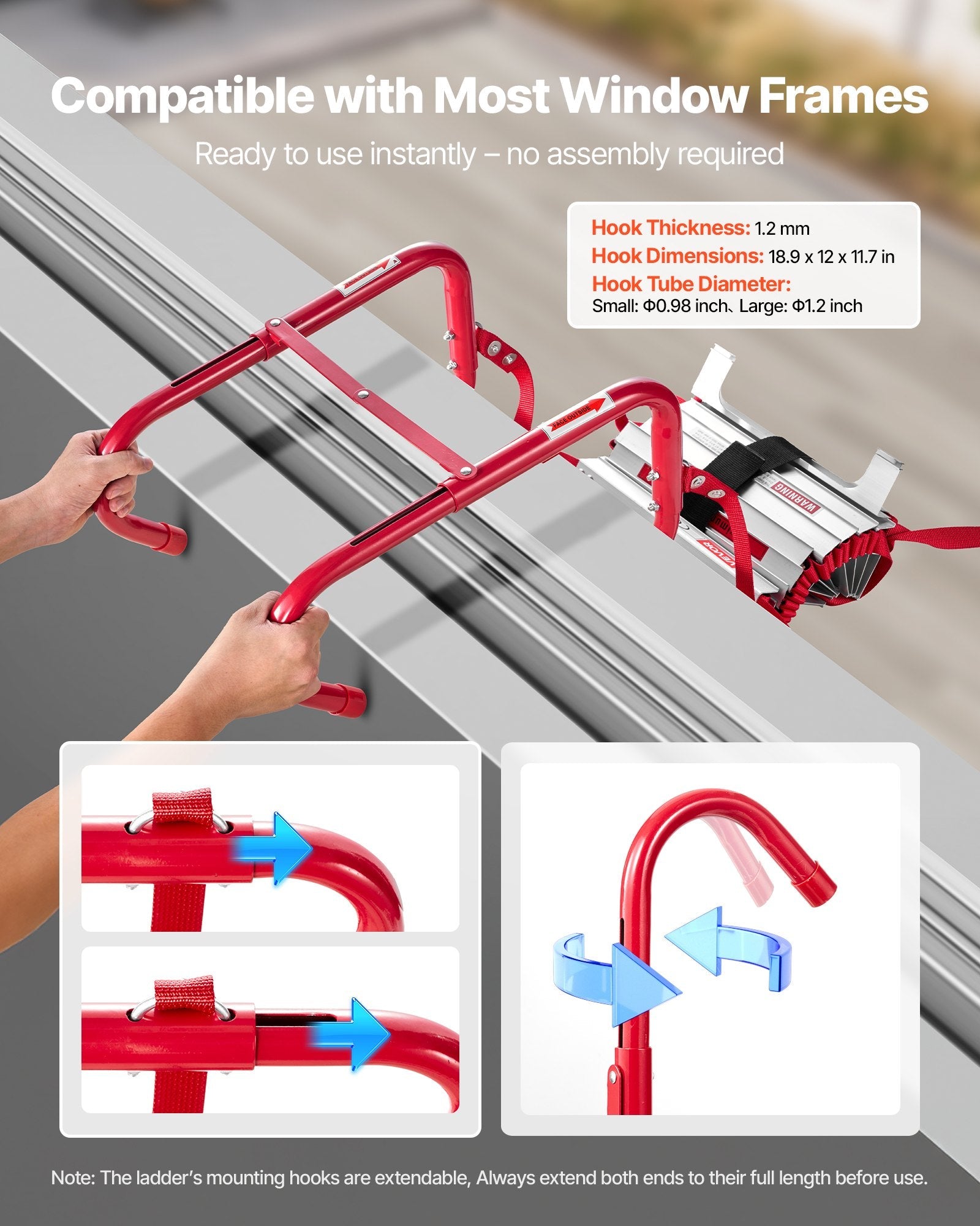 Fire Escape Ladder 3-Story 25FT Retractable Emergency Safety Fire Ladder