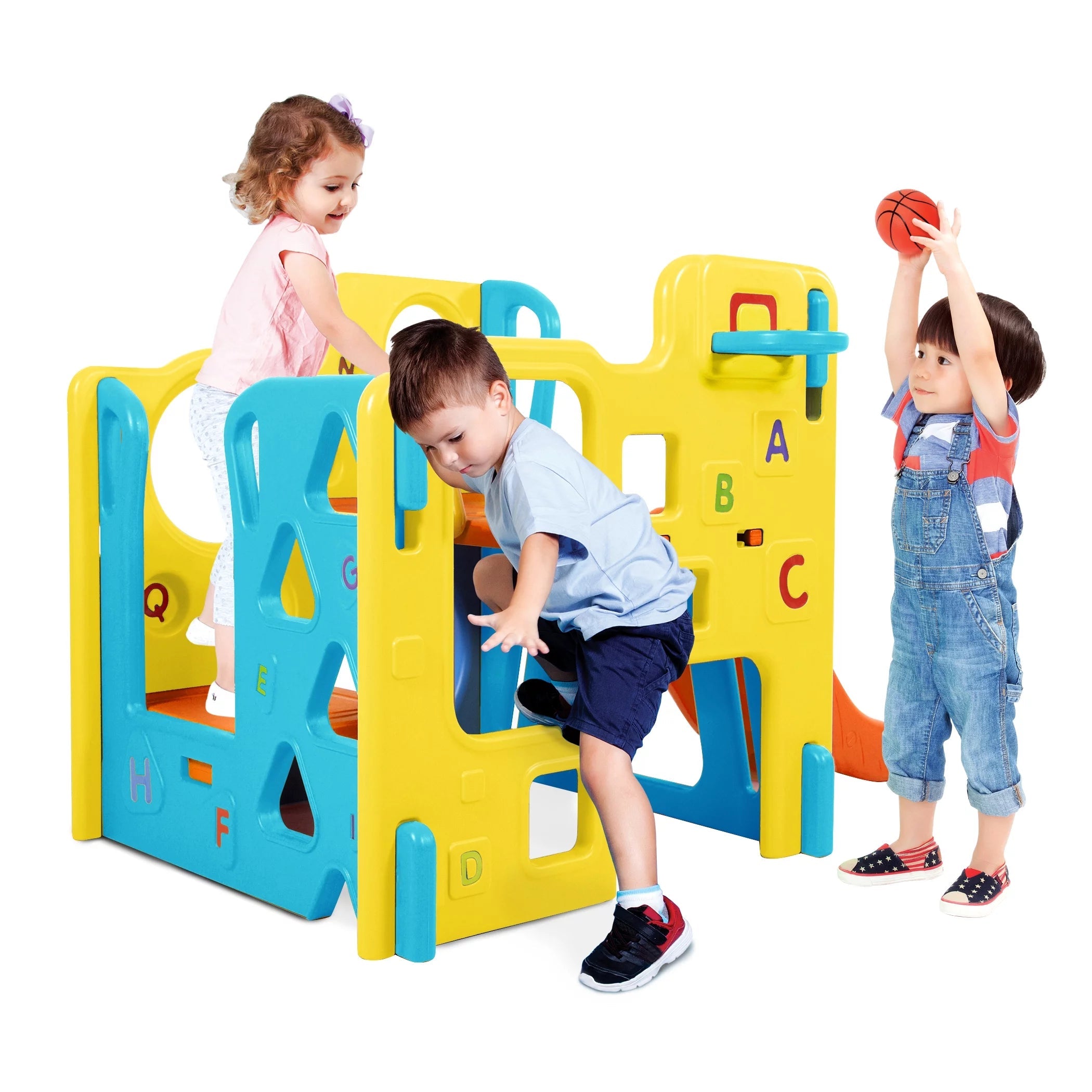 Grow’n Up Climb ‘n Explore Play Gym for Indoor/Outdoor Use, Ages 18-48 Months, with Slide, Basketball & Climbing Features