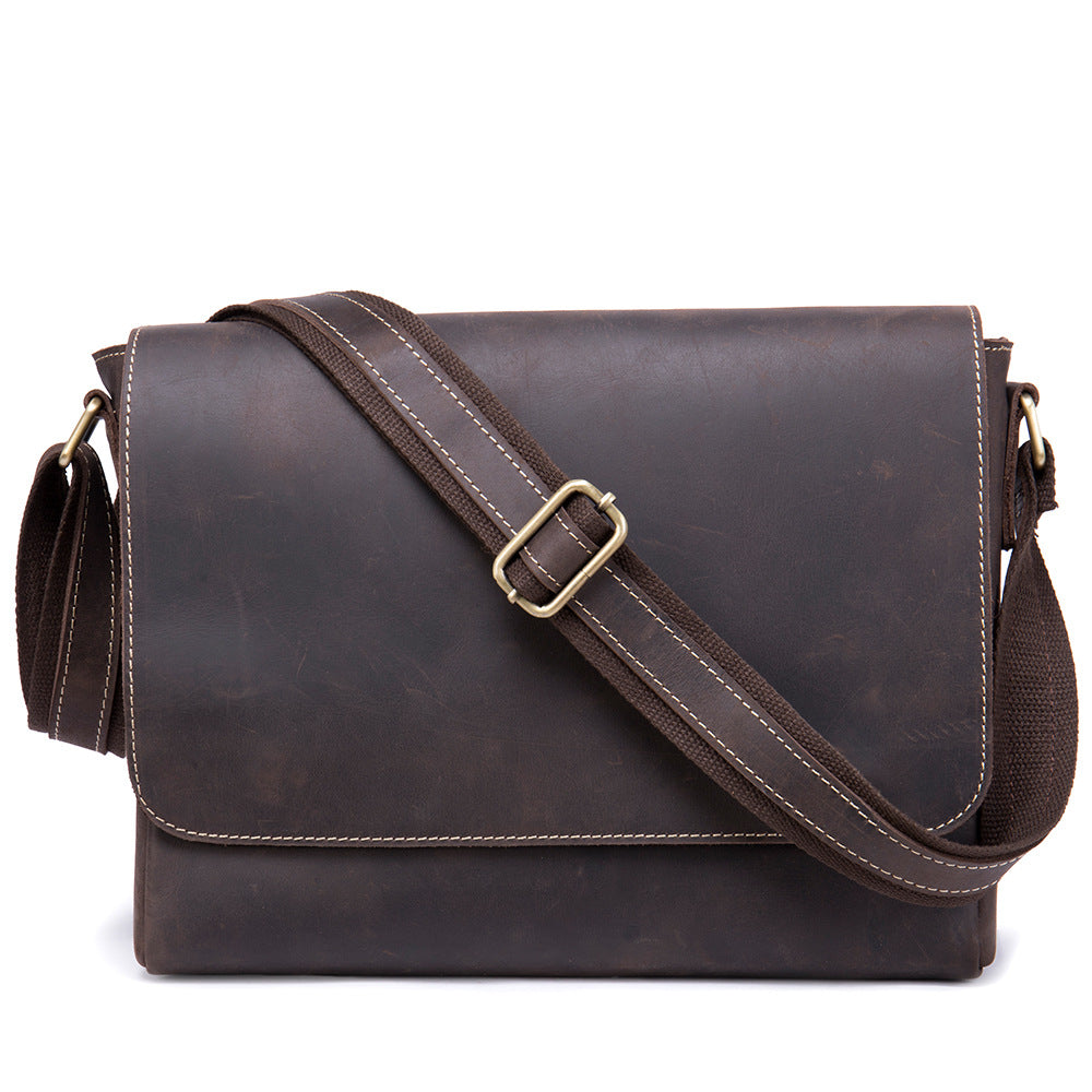 Genuine Leather Mens Shoulder Fashion Saddle Leather Crossbody Casual Messenger Bag